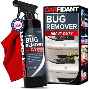 imageCarfidant Bug Remover Heavy Duty Spray  Cars Exterior Cleaner  Easily and Powerful Clean Bug Splatter Bird Poop From Paint Plastic Rubber Metal Chrome Glass  18 fl ozBug Remover Heavy Duty  Towel