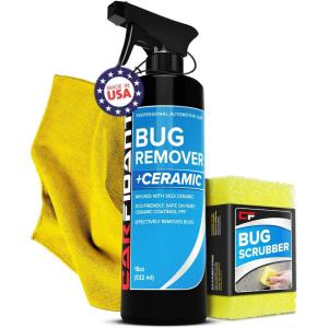imageCarfidant Bug Remover for Cars Exterior  Car Bug Cleaner Spray with Ceramic Coating  Removes Bug Splatter ampamp Bird Poop  Safe on Paint Glass Plastic Metal  Windshield Pre Wash  18 fl oz  Sponge18 Fl Oz Pack of 1