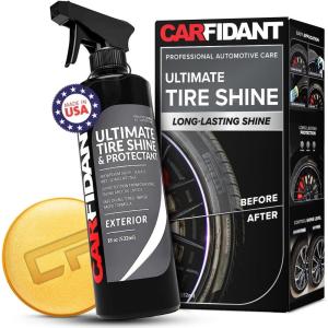 imageCarfidant Tire Shine Spray  Black Satin Finish  Premium Car Tire Dressing  Long Lasting  No Sling No Grease Formula with UV Protection  18 fl Oz with Applicator PadTire Shine  18 fl oz