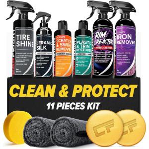 imageCarfidant Ultimate Clean amp Protect Kit  11Piece Complete Car Detailing Bundle  Tire Shine Ceramic Silk Scratch amp Swirl Remover Plastic amp Trim Restorer Rim Reactor Iron Remover11Piece Detailing Bundle